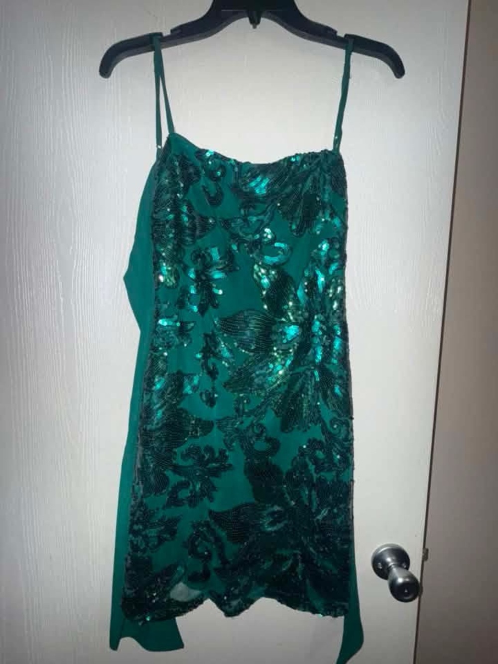 Emerald Sequin Slip Dress with Spaghetti Straps